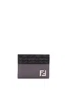 Fendi Ff Logo-plaque Leather Cardholder In Metallic