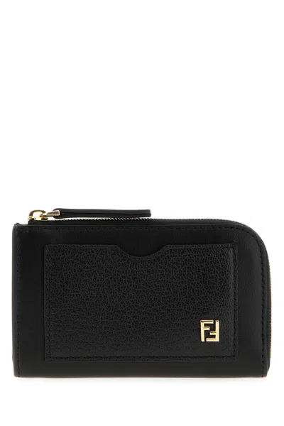 Fendi Logo-plaque Card Case Pouch In Black