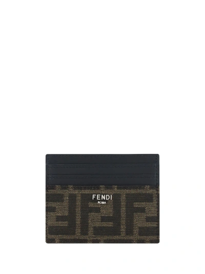 Fendi Ff Fabric And Leather Card Holder In Black