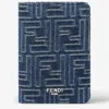 Fendi Card Holder In Jacquard Ff Blue Denim Effect And Brown Leather Men In Blue