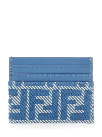 FENDI FENDI 'FF DIAMONDS' BLUE CARDHOLDER WITH ALL-OVER FF MOTIF IN COTTON WOMAN