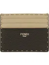 Fendi Men Two-tone Leather Sellerie Card Holder In Beige