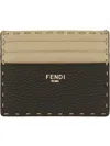 Fendi Men Two-tone Leather Sellerie Card Holder In Beige