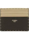 Fendi Men Two-tone Leather Sellerie Card Holder In Beige