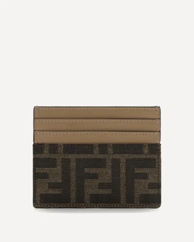Fendi Baguette Card Case In Brown Ff Jacquard Fabric Women