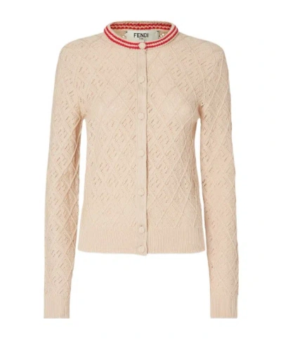 Fendi Cardigan Beige Cotton Argyle Cardigan In Brown
