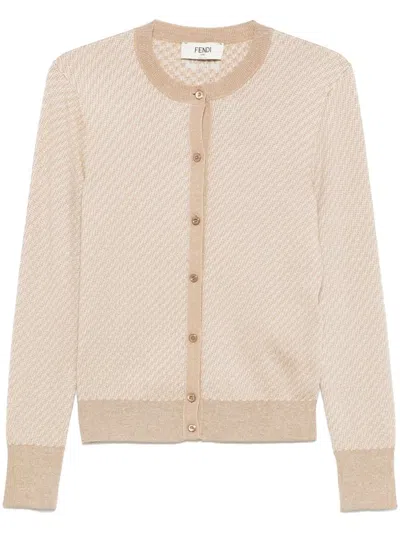 Fendi Women Ff Wool Cardigan In Neutral
