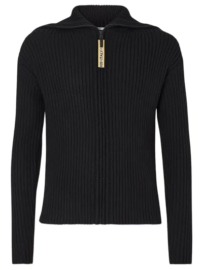 Fendi Cardigan In Lana Con Collo Alto E Zip In Black