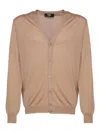 Fendi V-neck Wool Cardigan Ribbed Edges In Beige