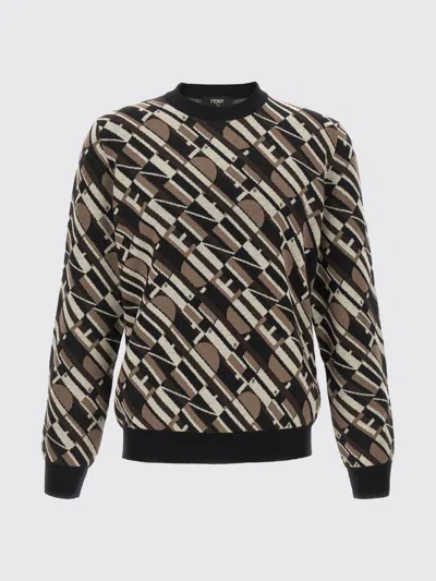 Fendi Patterned Crew-neck Sweater In Black