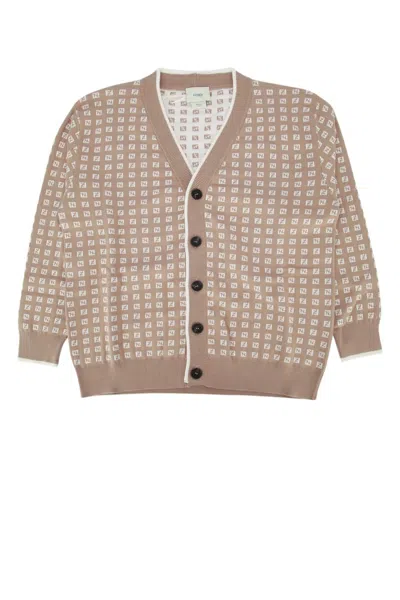 Fendi Long-sleeved Knitted Cardigan In Brown