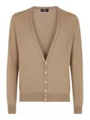 Fendi V-neck Wool Cardigan Ribbed Edges In Brown