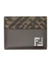 Fendi Brown Card-holder With Squared Ff Motif In Leather And Ff Canvas Man