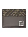 Fendi Brown Card-holder With Squared Ff Motif In Leather And Ff Canvas Man In Ebano + Tabacco