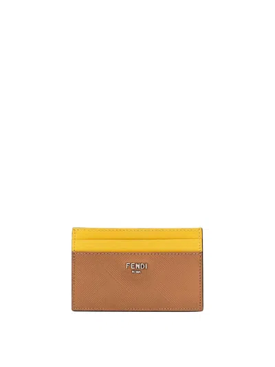 Fendi Leather Card Case In Brown