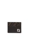 Fendi Men Multicolor Leather And Canvas Cardholder In Brown