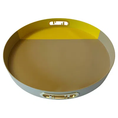 Pre-owned Fendi Casa O'lock Round Tray, Dark Honey & Mimosa Leather, Italy, 3 Available In Brown