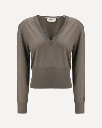 Fendi Cashmere And Silk Long-sleeve Sweater In Gray