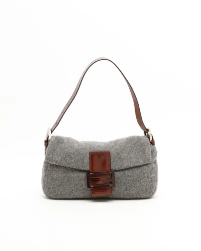 Fendi Cashmere Baguette Bag In Gray