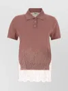 Fendi Cashmere Blend Polo Shirt With Lace Hem In Purple