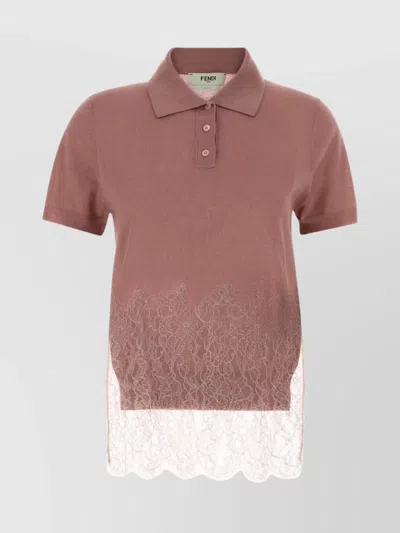 FENDI CASHMERE BLEND POLO SHIRT WITH LACE HEM