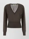 Fendi Cashmere Blend Sweater Featuring Contrast Trim In Brown