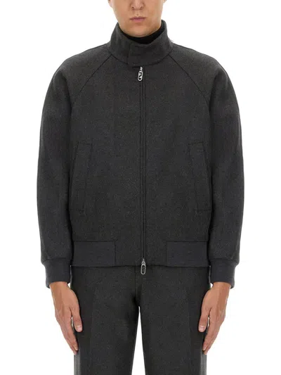 Fendi Cashmere Blouson With High Collar In Black