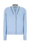 Fendi Light-blue Wool Blend Cardigan With Deep V Neckline In Clear Blue