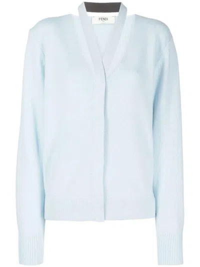 Fendi Wool And Cashmere Cardigan In Clear Blue