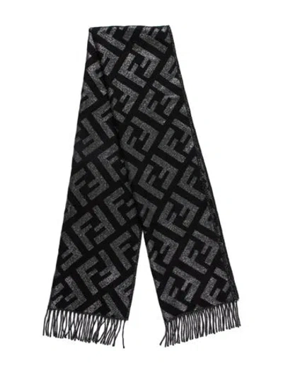 Pre-owned Fendi Cashmere Graphic Print Scarf In Black