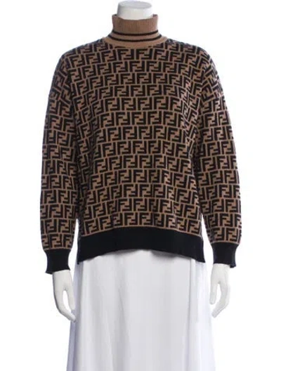 Pre-owned Fendi Cashmere Graphic Print Sweater In Black