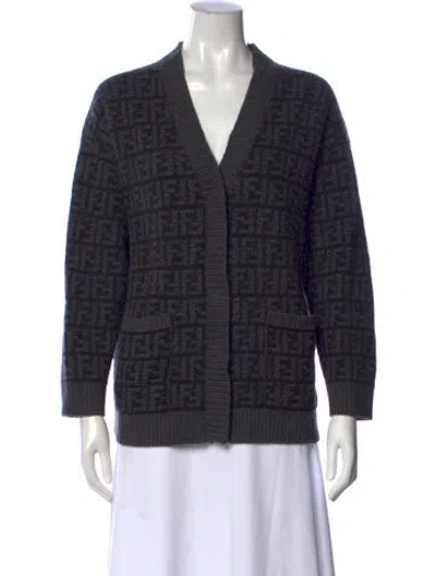 Pre-owned Fendi Cashmere Graphic Print Sweater In Blue