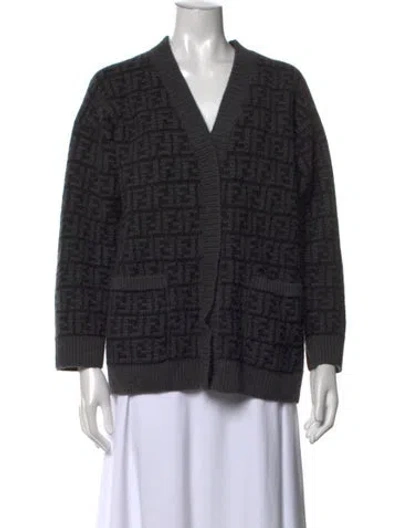 Pre-owned Fendi Cashmere Graphic Print Sweater In Grey