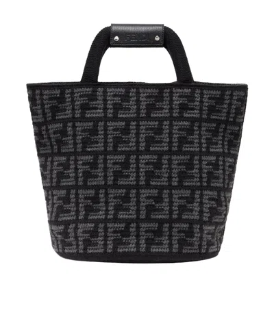Fendi Borsa Shopping In Cashmere Ricamato Uomo In Black