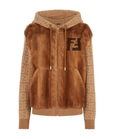 Fendi Cashmere Hooded Jacket In Brown