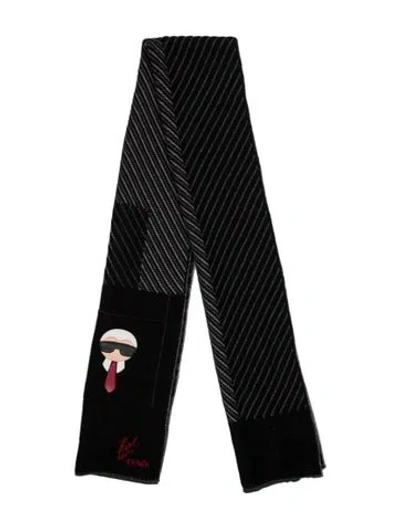 Pre-owned Fendi Cashmere Karlito Scarf W/ Tags In Black
