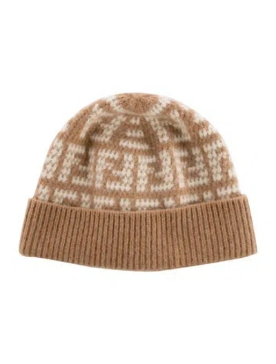 Pre-owned Fendi Cashmere Knitted Beanie In Neutrals