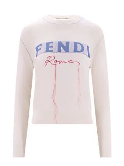 Pre-owned Fendi Cashmere Logo Sweater In White