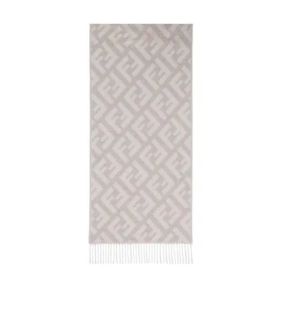 Fendi Cashmere Long Ff Logo Scarf In White