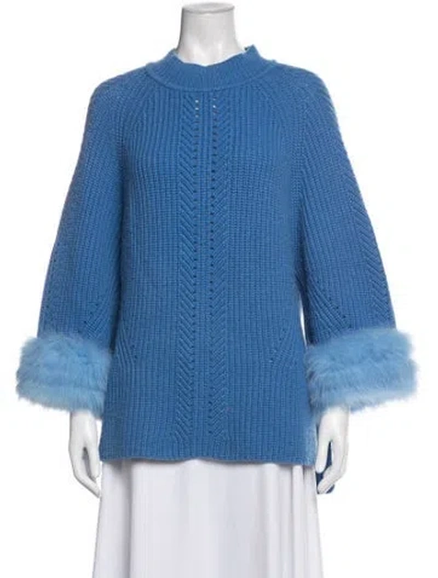 Pre-owned Fendi Cashmere Mock Neck Sweater In Blue