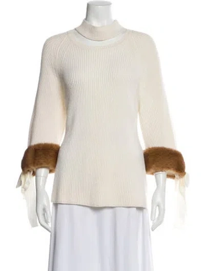 Pre-owned Fendi Cashmere Mock Neck Sweater In Neutral
