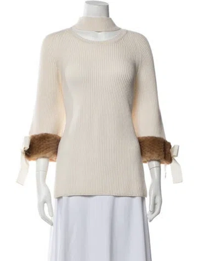 Pre-owned Fendi Cashmere Mock Neck Sweater In Neutrals