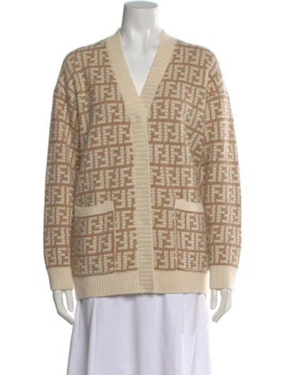 Pre-owned Fendi Cashmere Patterned Sweater In Neutral