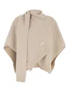 Fendi Draped Cashmere Poncho Ribbed Hem In Neutrals