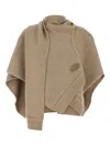 Fendi Cashmere Poncho With Asymmetric Draped Silhouette In Neutrals