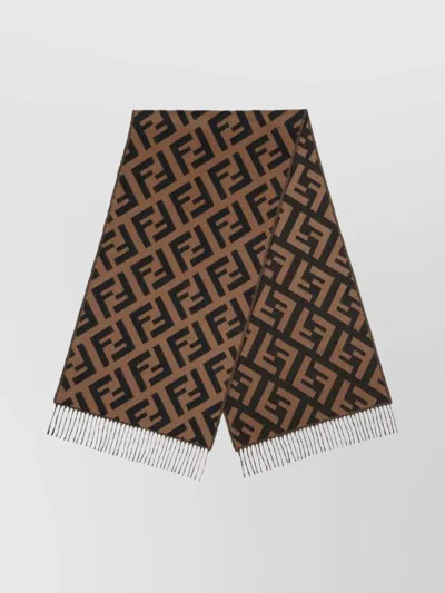 Fendi Cashmere Scarf Featuring Jacquard Design In Brown