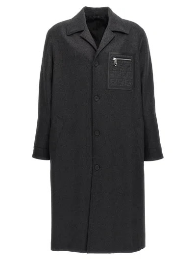 Fendi Cashmere Single-breasted Coat In Charcoal