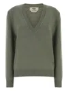 Fendi Cashmere Sweater With V-neck And Long Sleeves In Green