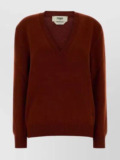 FENDI CASHMERE SWEATER WITH V-NECK AND LONG SLEEVES