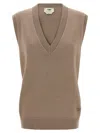 Fendi Cashmere Vest Gilet Beige In Animal Print